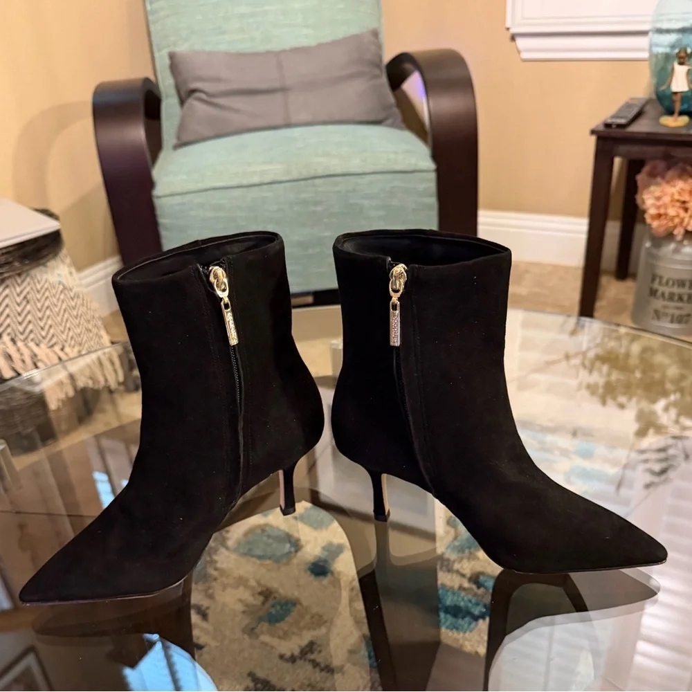 Larroude Black Suede Pointed-Toe Ankle Boots